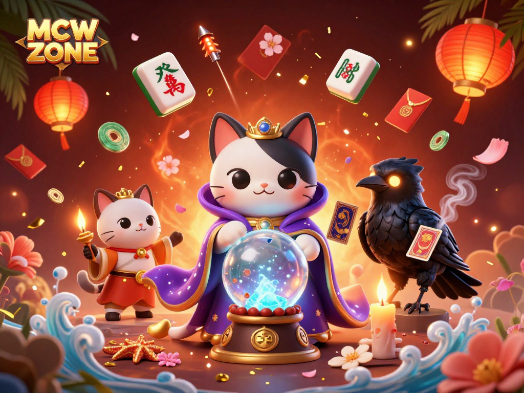 Experience the thrill of MCW ZONE with a magical fortune teller cat and mystical elements in action.