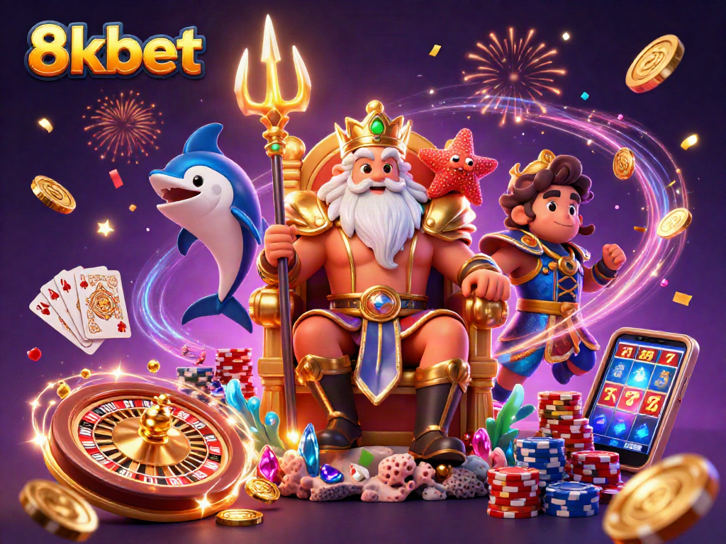 Experience the excitement of 8kbet with Neptune and friends amidst casino thrills