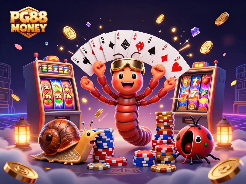 Experience the thrill of PG88 MONEY with engaging slot action and lively characters in a vibrant 3D casino scene.